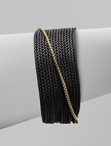 From the Chain Collection. A sizable design with sleek blackened sterling silver box link chains and an 18k gold box link chain accent. Blackened sterling silver18k goldLength, about 7Push clasp closureImported From the Chain Collection. A sizable design with sleek blackened sterling silver box link chains and an 18k gold box link chain accent. Blackened sterling silver18k goldLength, about 7Push clasp closureImported