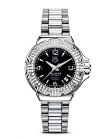 Fernando Alonso, the Formula 1 double World Champion, has participated with TAG Heuer in this design that reflects his relaxed, sporting image. With black dial and 120 diamond studded bezel. Features a date window. Fernando Alonso, the Formula 1 double World Champion, has participated with TAG Heuer in this design that reflects his relaxed, sporting image. With black dial and 120 diamond studded bezel. Features a date window.