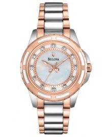 Rose-gold accents keep your outfits warm and on-trend with this Bulova watch. Rose-gold accents keep your outfits warm and on-trend with this Bulova watch.