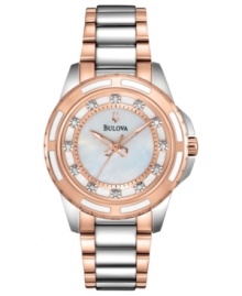 Rose-gold accents keep your outfits warm and on-trend with this Bulova watch.