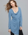 A soft drape, courtesy of delicate pintucked pleats, and an asymmetrical hem give this RXB tunic plenty of flair! Perfect for pairing with leggings or skinny jeans, too.