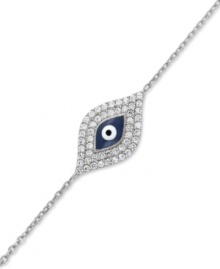 Good things will come your way when you wear Studio Silver's lucky Evil Eye bracelet. Crafted in sterling silver with sparkling crystal accents. Approximate length: 7-1/2 inches. Good things will come your way when you wear Studio Silver's lucky Evil Eye bracelet. Crafted in sterling silver with sparkling crystal accents. Approximate length: 7-1/2 inches.