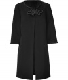 Finish your dressy look on a contemporary-chic note with Notte by Marchesas flawless black rope detailed coat - Round neckline, 3/4 sleeves, open front with single snap and looped rope button at throat - Softly tailored fit - Wear with tailored separates and dressy accessories
