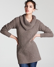 A chunky ribbed cowlneck and cable knit detail lend luxe to this chic sweater from C by Bloomingdale's. A chunky ribbed cowlneck and cable knit detail lend luxe to this chic sweater from C by Bloomingdale's.