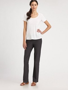 Soft stretch crepe, in a pull-on style with a flattering bootcut silhouette.Banded waistBack dartsInseam, about 32½70% viscose/24% nylon/6% lycraMachine washMade in USA of imported fabricModel shown is 5'11 (180cm) wearing US size Small. Soft stretch crepe, in a pull-on style with a flattering bootcut silhouette.Banded waistBack dartsInseam, about 32½70% viscose/24% nylon/6% lycraMachine washMade in USA of imported fabricModel shown is 5'11 (180cm) wearing US size Small.