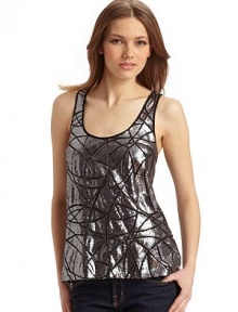 Romantic glamour is defined by a simple tank silhouette with a sequined mesh overlay in an elaborate mosaic pattern.Scoopneck Pullover style Sleeveless Back zip closure Back piping detail About 24 from shoulder to hem Fully lined 98% polyester/2% spandex Dry clean Imported Romantic glamour is defined by a simple tank silhouette with a sequined mesh overlay in an elaborate mosaic pattern.Scoopneck Pullover style Sleeveless Back zip closure Back piping detail About 24 from shoulder to hem Fully lined 98% polyester/2% spandex Dry clean Imported