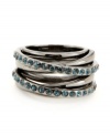 A bolt from the blue. Subtle yet sparkling blue crystal accents add dynamic detail to Kenneth Cole New York's multi row ring. Crafted in hematite tone mixed metal. Size 7.