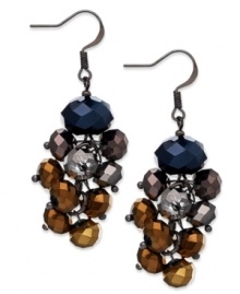 Style in bunches. These c.A.K.e. by Ali Khan earrings feature clusters of colorful faceted glass beads in a hematite tone mixed metal setting. Approximate drop: 2 inches.