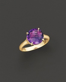 Faceted amethyst is set in 18K yellow gold. Faceted amethyst is set in 18K yellow gold.