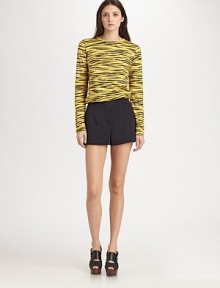 This finespun jersey style is printed with an abstracted, zebra-inspired print.Banded jewel necklineLong sleevesAbout 26 from shoulder to hemCottonDry cleanMade in USAModel shown is 5'11 (180cm) wearing US size Small. This finespun jersey style is printed with an abstracted, zebra-inspired print.Banded jewel necklineLong sleevesAbout 26 from shoulder to hemCottonDry cleanMade in USAModel shown is 5'11 (180cm) wearing US size Small.