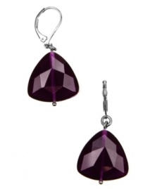 Rich and resplendent. A deep aubergine hue adorns these simple yet stylish drop earrings from AK Anne Klein. Crafted in hematite tone mixed metal with a leverback closure, they're embellished with faceted triangular-shaped acrylic accents. Approximate drop: 1-1/2 inches. Rich and resplendent. A deep aubergine hue adorns these simple yet stylish drop earrings from AK Anne Klein. Crafted in hematite tone mixed metal with a leverback closure, they're embellished with faceted triangular-shaped acrylic accents. Approximate drop: 1-1/2 inches.