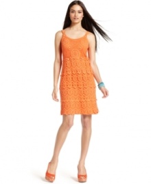 Tiers of lace-like crochet give this INC dress its casual-chic vibe--easy to accessorize and made for sunny summer days!