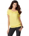 INC lightens up a classic peasant top with airy, open crochet trim. Perfect to pack for your getaway!