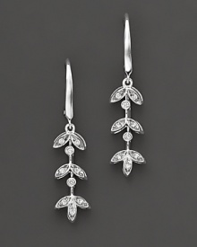 A naturally beautiful look, diamond leaf drop earrings in white gold. A naturally beautiful look, diamond leaf drop earrings in white gold.