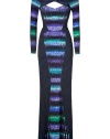 Stunning and statement-making, this dual-print gown from Peter Pilotto effortlessly merges forward-thinking futurism with a classic silhouette - V-neck, long sleeves, cut out paneled bodice with knotted detail, zigzag-printed bodice, sleeves, and front and back panel, open back, fishtail back hem, concealed back zip closure - Fitted figure-hugging silhouette - Wear with sky-high platform heels and an embellished clutch