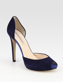 Italian suede in a classic d'Orsay silhouette with a substantial heel and slight platform. Self-covered heel, 4 (100mm)Covered platform, ½ (15mm)Compares to a 3½ heel (90mm)Suede upperLeather lining and solePadded insoleMade in Italyr>OUR FIT MODEL RECOMMENDS ordering true size. Italian suede in a classic d'Orsay silhouette with a substantial heel and slight platform. Self-covered heel, 4 (100mm)Covered platform, ½ (15mm)Compares to a 3½ heel (90mm)Suede upperLeather lining and solePadded insoleMade in Italyr>OUR FIT MODEL RECOMMENDS ordering true size.