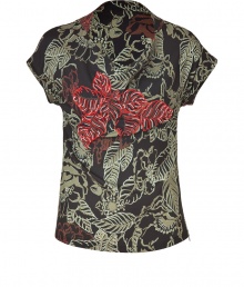 Bold beading and a subtle tropical print lend classic style with a twist to this Etro silk top - Cowl neckline, short sleeves, relaxed fit, all-over print, beading - Wear with cropped trousers, a blazer, and peep-toe pumps Bold beading and a subtle tropical print lend classic style with a twist to this Etro silk top - Cowl neckline, short sleeves, relaxed fit, all-over print, beading - Wear with cropped trousers, a blazer, and peep-toe pumps