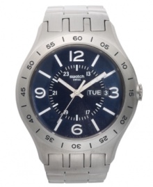 A handsome steel timepiece made to keep you on-pace throughout the workday, from Swatch's In a Dark Grey Mode collection. A handsome steel timepiece made to keep you on-pace throughout the workday, from Swatch's In a Dark Grey Mode collection.