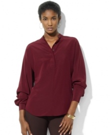 Rendered in skin-caressing silk, Lauren Ralph Lauren's chic tunic is crafted with dolman sleeves for modern appeal. (Clearance) Rendered in skin-caressing silk, Lauren Ralph Lauren's chic tunic is crafted with dolman sleeves for modern appeal. (Clearance)