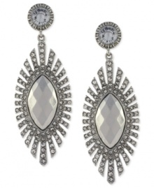 Shine like a star. Jessica Simpson's drop earrings are crafted from silver-tone mixed metal with crystal accents adding to the lustrous look. Approximate drop: 2-3/4 inches. Shine like a star. Jessica Simpson's drop earrings are crafted from silver-tone mixed metal with crystal accents adding to the lustrous look. Approximate drop: 2-3/4 inches.