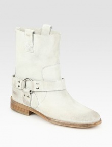 Edgy suede style with a rocker-chic, wrap-around buckle, slightly stacked heel and two pull tabs. Stacked heel, 1 (25mm)Suede upperPull-on styleLeather lining and solePadded insoleMade in ItalyOUR FIT MODEL RECOMMENDS ordering true size. Edgy suede style with a rocker-chic, wrap-around buckle, slightly stacked heel and two pull tabs. Stacked heel, 1 (25mm)Suede upperPull-on styleLeather lining and solePadded insoleMade in ItalyOUR FIT MODEL RECOMMENDS ordering true size.