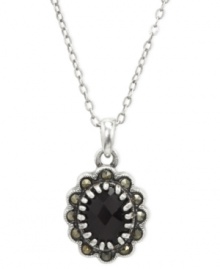 Classic chic. City by City's necklace is crafted from silver-tone nickel-free metal with an oval pendant adorned in siam- and marcasite-tone accents. Cubic zirconias (1 ct. t.w.) add luster. Approximate length: 15 inches + 3-inch extender. Approximate drop: 3/4 inch. Classic chic. City by City's necklace is crafted from silver-tone nickel-free metal with an oval pendant adorned in siam- and marcasite-tone accents. Cubic zirconias (1 ct. t.w.) add luster. Approximate length: 15 inches + 3-inch extender. Approximate drop: 3/4 inch.