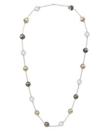 Simple elegance and refinement in a single strand. Majorica necklace features a delicate sterling silver chain decorated with multicolored, organic, man-made pearls (8 mm). Approximate length: 16 inches + 2-inch extender. Simple elegance and refinement in a single strand. Majorica necklace features a delicate sterling silver chain decorated with multicolored, organic, man-made pearls (8 mm). Approximate length: 16 inches + 2-inch extender.