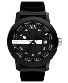 Bold contrasts shape this unisex watch from the always cutting-edge AX Armani Exchange. Bold contrasts shape this unisex watch from the always cutting-edge AX Armani Exchange.