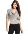 Comfy-cute is the name of the game on this short sleeve cowl neck sweater from Pink Rose. Lovin' the stripes!