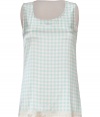 Work a graphic edge into your romantic warm weather separates with Steffen Schrauts pastel silk tank top - Scoop neckline, thick straps, solid powder back - Loosely fitted - Wear with bright white skinnies and chunky gold jewelry