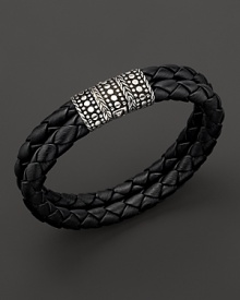 A bold mix of intricately detailed sterling silver and braided leather from the John Hardy Dot Collection. A bold mix of intricately detailed sterling silver and braided leather from the John Hardy Dot Collection.