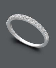Wear this sparkling ring as a wedding band that pairs nicely with any engagement ring, or create a more modern look as you stack it with other rings on your middle finger. Either way, Arabella's stunning ring will add shine with the addition of a seamless row of round-cut Swarovski zirconias (1 ct. t.w.). Set in 14k white gold. Wear this sparkling ring as a wedding band that pairs nicely with any engagement ring, or create a more modern look as you stack it with other rings on your middle finger. Either way, Arabella's stunning ring will add shine with the addition of a seamless row of round-cut Swarovski zirconias (1 ct. t.w.). Set in 14k white gold.