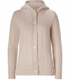 Ultra luxurious with its soft mix of virgin wool and cashmere, Jil Sanders hooded cardigan is a chic choice perfect for polishing casual looks - Hooded, long sleeves, button-down front, ribbed cuffs and trim, allover textural knit - Fitted - Wear over a crisp white button-down with slim fit trousers and ankle boots