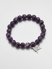A delicate diamond accented 14k white gold hummingbird charm on a stunning amethyst beaded stretch bracelet. Diamonds, .09 tcw14k white goldAmethystLength, about 2.5Slip-on styleImported A delicate diamond accented 14k white gold hummingbird charm on a stunning amethyst beaded stretch bracelet. Diamonds, .09 tcw14k white goldAmethystLength, about 2.5Slip-on styleImported