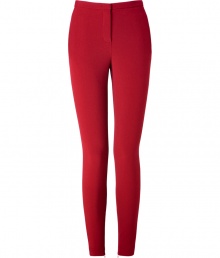A vibrant hue and a curve-hugging cut lend these ruby red Schumacher skinny trousers their stylish, statement-making appeal - Especially flattering, thanks to a touch of stretch - On-trend, higher-rise, ultra slim cut - Slim tab waist and zip fly - Slash pockets at sides, welt pockets at rear - Decorative seams at rear elongate the leg - Chic, ankle-zip embellishment - Pair with a blazer, button down and ballet flats by day, or dress up with a silk blouse, leather jacket and platform pumps at night A vibrant hue and a curve-hugging cut lend these ruby red Schumacher skinny trousers their stylish, statement-making appeal - Especially flattering, thanks to a touch of stretch - On-trend, higher-rise, ultra slim cut - Slim tab waist and zip fly - Slash pockets at sides, welt pockets at rear - Decorative seams at rear elongate the leg - Chic, ankle-zip embellishment - Pair with a blazer, button down and ballet flats by day, or dress up with a silk blouse, leather jacket and platform pumps at night