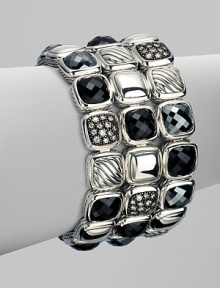 From the Chiclet Collection. A sparkling, tonal design with beautiful rows of black onyx, hematite, pavé diamonds and blackened sterling silver links. Hematite and black onyxDiamonds, .81 tcwBlackened sterling silverLength, about 7¼Hook clasp closureImported From the Chiclet Collection. A sparkling, tonal design with beautiful rows of black onyx, hematite, pavé diamonds and blackened sterling silver links. Hematite and black onyxDiamonds, .81 tcwBlackened sterling silverLength, about 7¼Hook clasp closureImported