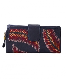 Available in three fresh designs - embroidered feathers, toothy robot or bird on a perch - this clutch from Fossil has a fresh, trendy vibe. Available in three fresh designs - embroidered feathers, toothy robot or bird on a perch - this clutch from Fossil has a fresh, trendy vibe.