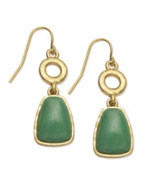 Creatively colorful. Lauren by Ralph Lauren's pretty drop earrings feature reconstituted jade stones set in a chic, cut-out setting. Crafted in 14k gold-plated mixed metal. Approximate drop: 1-1/4 inches. Creatively colorful. Lauren by Ralph Lauren's pretty drop earrings feature reconstituted jade stones set in a chic, cut-out setting. Crafted in 14k gold-plated mixed metal. Approximate drop: 1-1/4 inches.