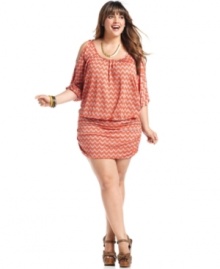 Flaunt your sexy side in Soprano's plus size mini dress, featuring cutout sleeves. Flaunt your sexy side in Soprano's plus size mini dress, featuring cutout sleeves.