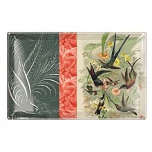 Richly patterned Fringe glass tray with antique hummingbird image and vintage pattern. Richly patterned Fringe glass tray with antique hummingbird image and vintage pattern.