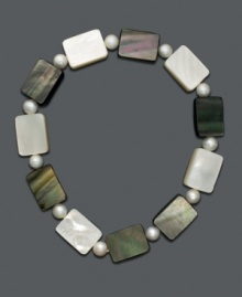 Juxtaposed shapes and a touch of shimmer. Bracelet features alternating cultured freshwater pearls (4-1/2 - 5 mm) and rectangular mother-of-pearl. Stretches to fit wrist. Approximate diameter: 2-1/2 inches. Juxtaposed shapes and a touch of shimmer. Bracelet features alternating cultured freshwater pearls (4-1/2 - 5 mm) and rectangular mother-of-pearl. Stretches to fit wrist. Approximate diameter: 2-1/2 inches.