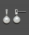 Simple enough to be worn every day, but glamorous enough to always create a statement. Belle de Mer's timeless drop earrings highlight a cultured freshwater pearl (9-10mm) with sparkling, round-cut diamonds (1/4 ct. t.w.) decorating a 14k white gold post setting. Approximate drop: 9/10 inch.