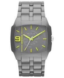 Lime green hues blend with gunmetal tones on this structured watch from Diesel. Lime green hues blend with gunmetal tones on this structured watch from Diesel.