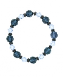 Feeling blue? The beautiful blue hues of 2028's stretch bracelet will be sure to lift your spirits! Crafted in hematite tone mixed metal, it features jet, pale sapphire and Montana glass beads. Bracelet stretches to fit wrist. Approximate diameter: 2-1/4 inches. Feeling blue? The beautiful blue hues of 2028's stretch bracelet will be sure to lift your spirits! Crafted in hematite tone mixed metal, it features jet, pale sapphire and Montana glass beads. Bracelet stretches to fit wrist. Approximate diameter: 2-1/4 inches.