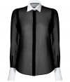 With its crisp white cotton cuffs and collar, Valentinos sheer silk shirt lends a luxe sartorial edge to any outfit - Cutaway collar, fold-up buttoned cuffs, hidden front button placket - Loosely tailored fit - Opt for a menswear-inspired look with tailored trousers, lace-ups and a tuxedo blazer