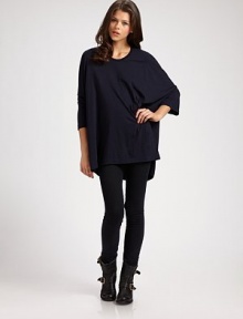 Scoopneck Attached hood Three-quarter dolman sleeves Hi-low hem Cotton Hand wash Imported Scoopneck Attached hood Three-quarter dolman sleeves Hi-low hem Cotton Hand wash Imported