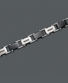 Black diamonds (1/2 ct. t.w.) accent this edgy men's bracelet perfectly. Comprised of stainless steel and black ion-plated stainless steel. Approximate length: 8-1/2 inches. Black diamonds (1/2 ct. t.w.) accent this edgy men's bracelet perfectly. Comprised of stainless steel and black ion-plated stainless steel. Approximate length: 8-1/2 inches.