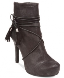 Wrapped up in style. BCBGeneration's Fabbie booties feature wrap-around tassel strings on the vamp and ties at the ankle. Wrapped up in style. BCBGeneration's Fabbie booties feature wrap-around tassel strings on the vamp and ties at the ankle.