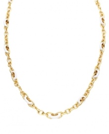 Layer up on luxurious links. Embrace the long necklace trend in Charter Club's chic gold tone mixed metal and white resin link strand. Necklace can be worn long or doubled. Approximate length: 36 inches. Layer up on luxurious links. Embrace the long necklace trend in Charter Club's chic gold tone mixed metal and white resin link strand. Necklace can be worn long or doubled. Approximate length: 36 inches.