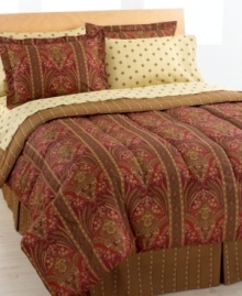 Royal colors of red and gold create a vintage look for the traditional at heart. This Davenport bedding ensemble combines old-world damask designs with sophisticated pleating, creating an instant air of luxurious comfort. (Clearance)